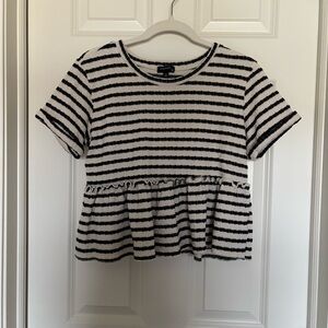 Striped Black & White Peplum Tee - Kids